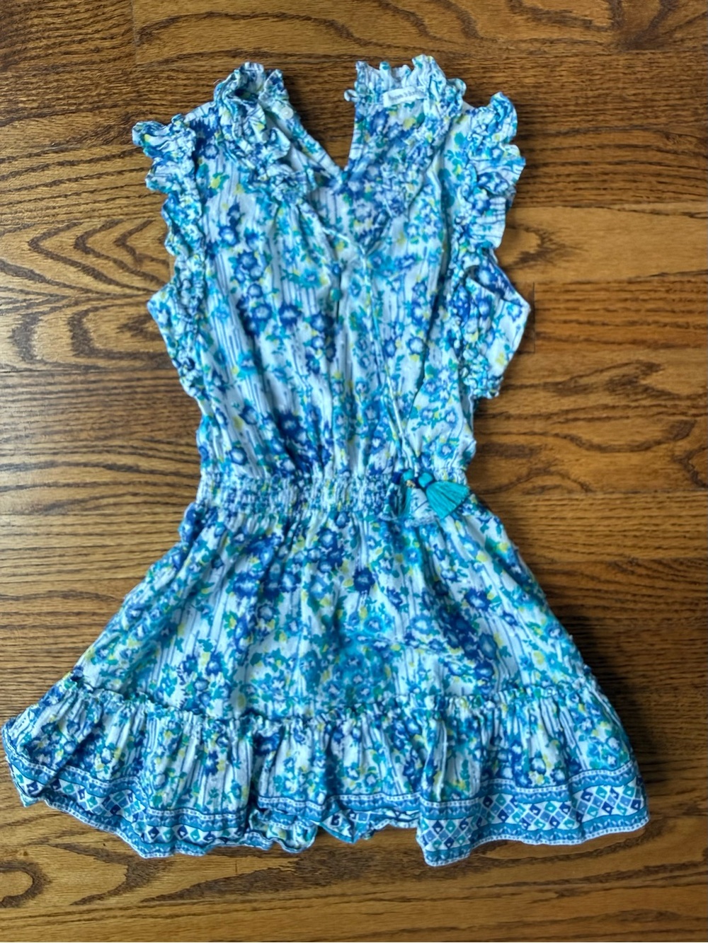 Poupette St. Barth Girls Blue Floral Ruffle Dress